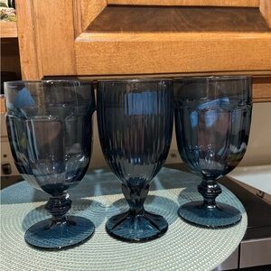 Stylish VINTAGE Dark Blue Glass Goblet Trio